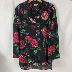 ASOS Black Floral Print Cottage Core‎ Blouse Women's 8